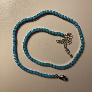 Natural Turquoise 3mm Round Cut Tennis Necklace 14K Gold Plated